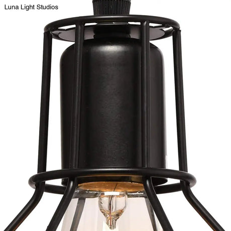 Black Industrial Metal Wire Globe Pendant Light For Kitchen - 1 Ceiling Hanging Lamp