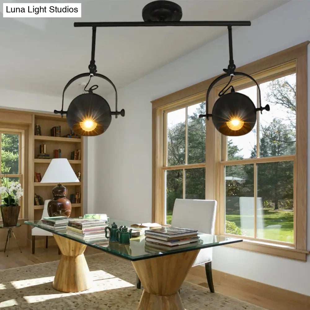 Black Industrial Style Rotatable Track Light With Ball Shade Semi Flush Mount For Living Room -