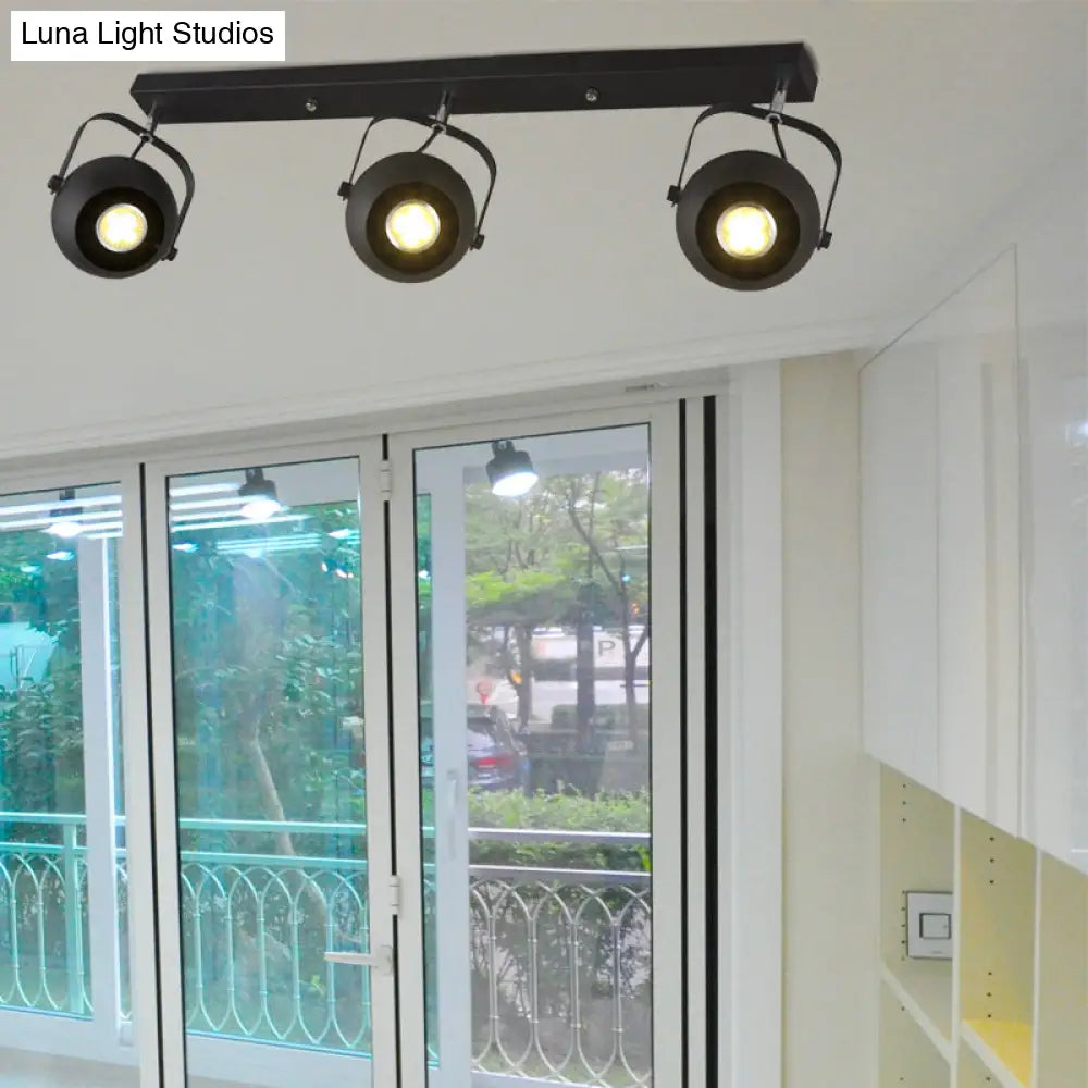 Black Industrial Style Rotatable Track Light With Ball Shade Semi Flush Mount For Living Room -