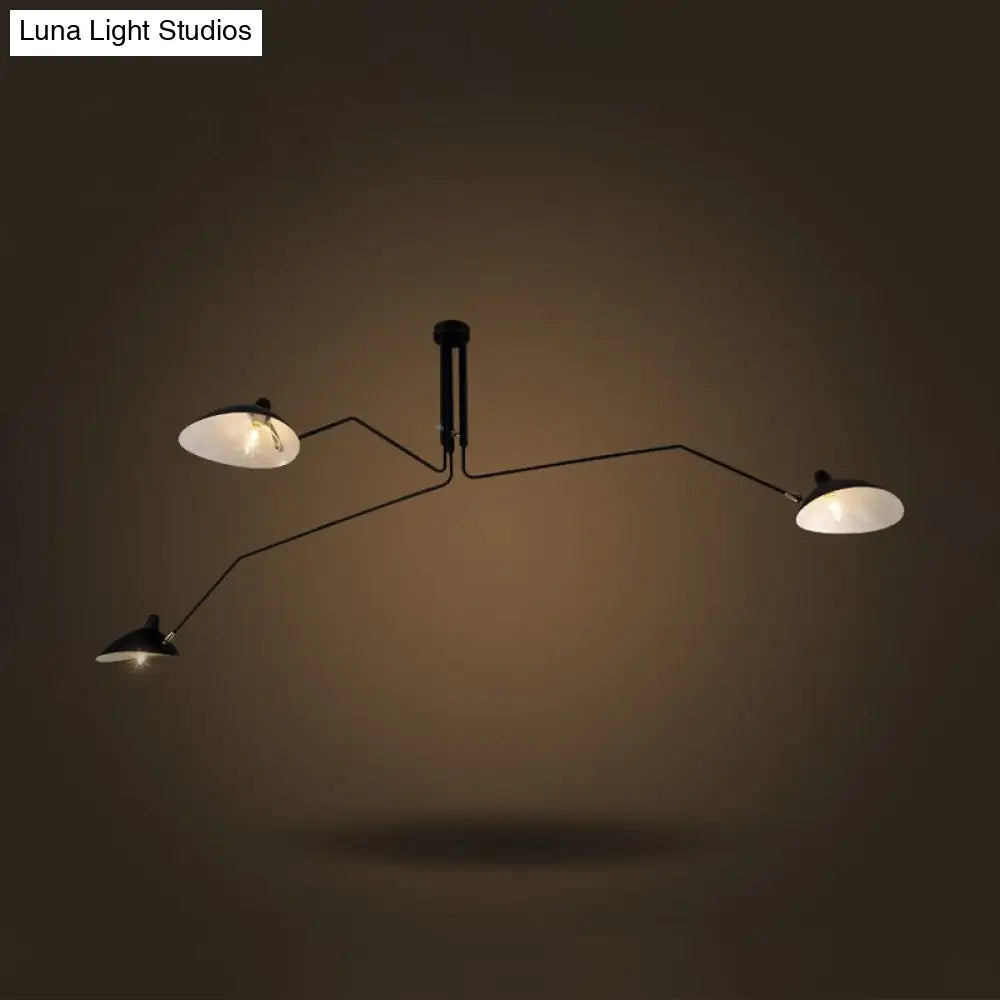 Black Industrial Style Semi Flush Mount Chandelier - 3-Light Metallic Cone Shade Lighting