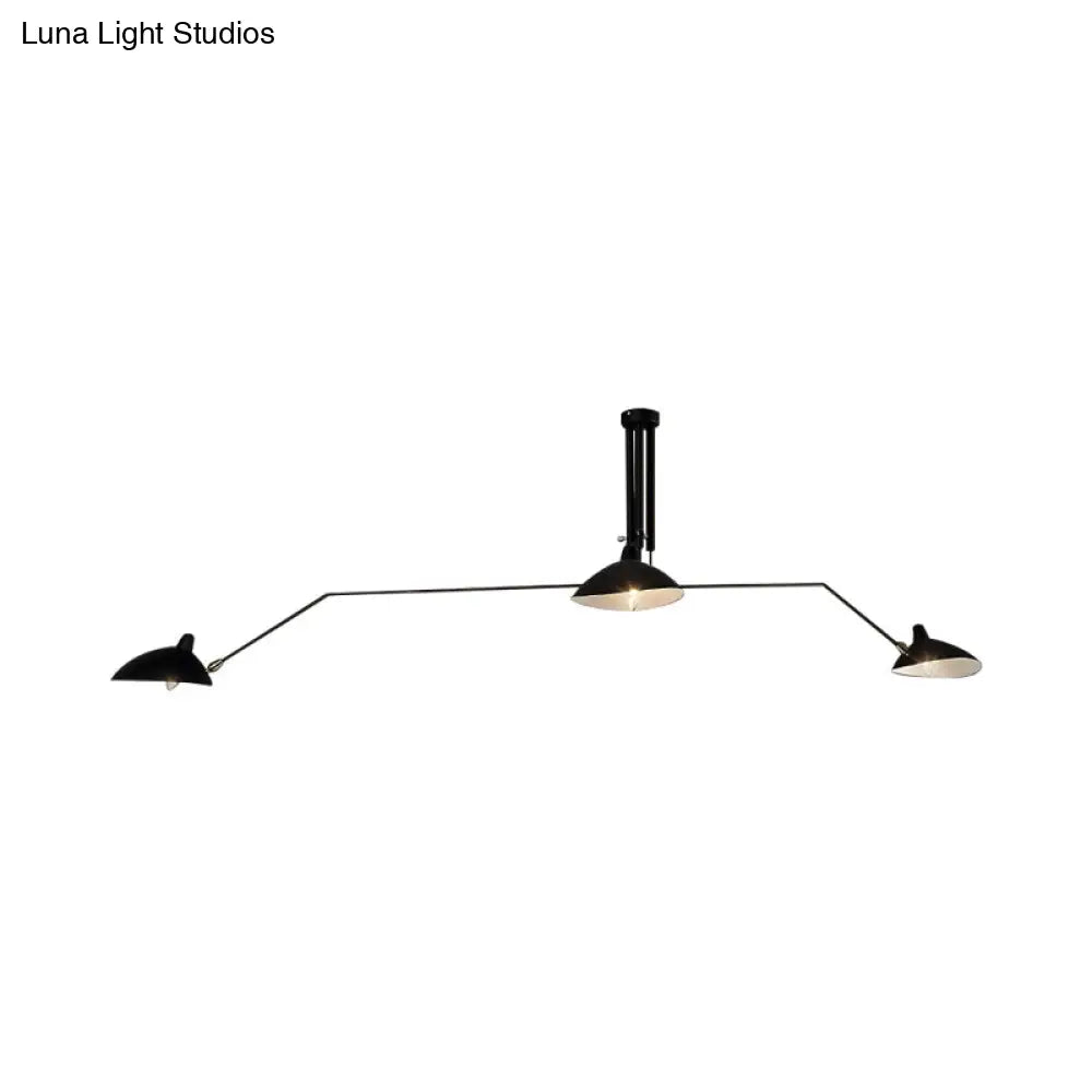 Black Industrial Style Semi Flush Mount Chandelier - 3-Light Metallic Cone Shade Lighting