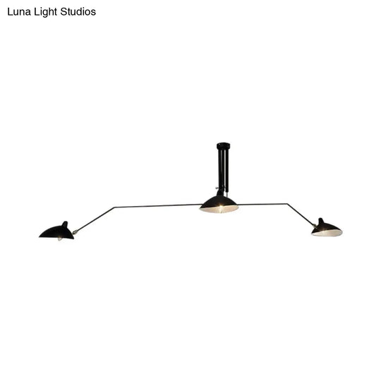 Black Industrial Style Semi Flush Mount Chandelier - 3-Light Metallic Cone Shade Lighting