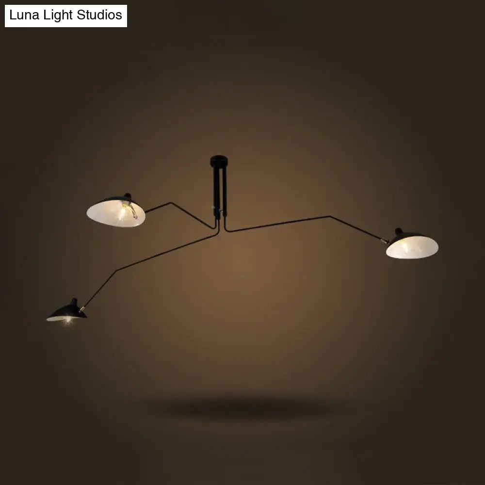 Black Industrial Style Semi Flush Mount Chandelier - 3-Light Metallic Cone Shade Lighting