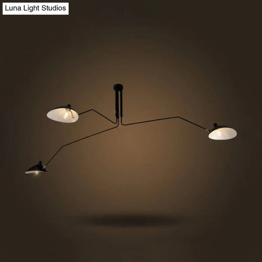 Black Industrial Style Semi Flush Mount Chandelier - 3-Light Metallic Cone Shade Lighting