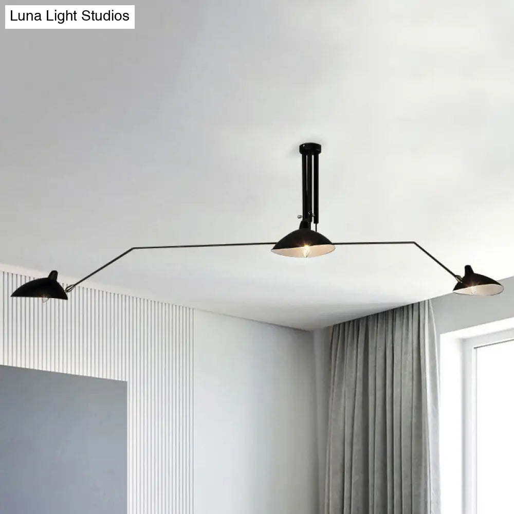 Black Industrial Style Semi Flush Mount Chandelier - 3-Light Metallic Cone Shade Lighting