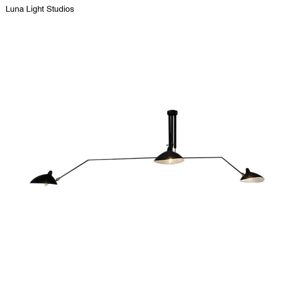 Black Industrial Style Semi Flush Mount Chandelier - 3-Light Metallic Cone Shade Lighting