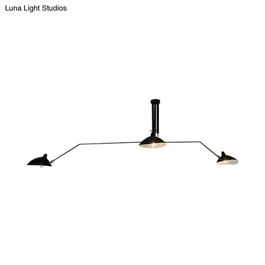 Black Industrial Style Semi Flush Mount Chandelier - 3-Light Metallic Cone Shade Lighting