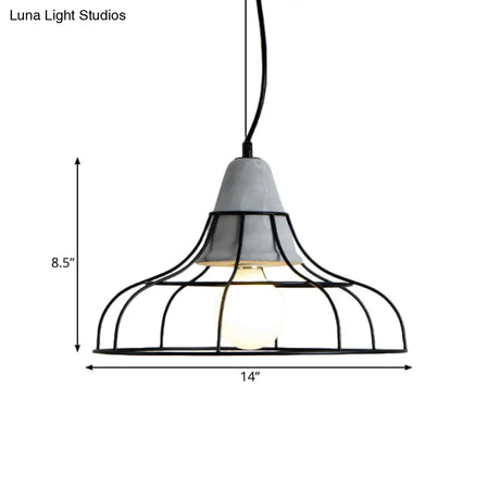 Black Iron Cage Pendant Light Kit With Cement Cap For Industrial Decor