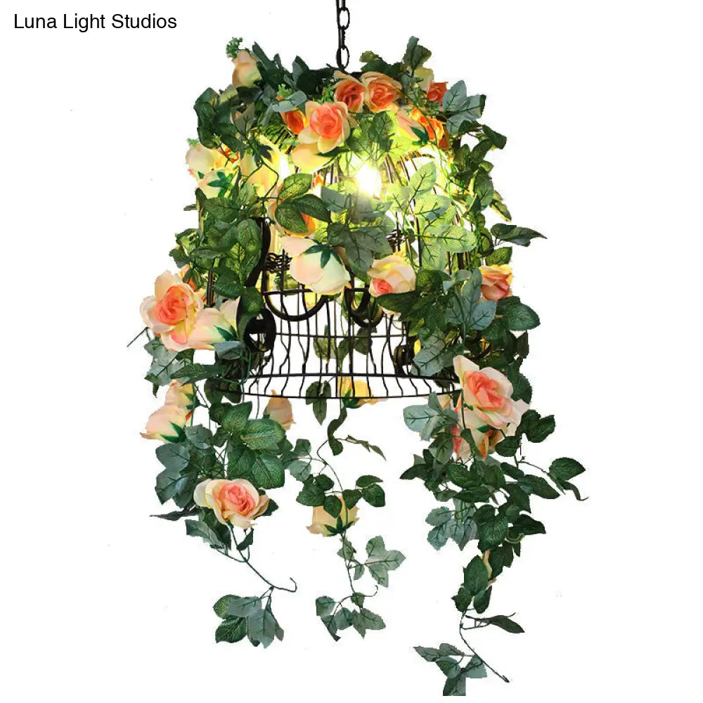 Black Flared Cage Hanging Lamp - Loft Style 1 Bulb Pendant Light For Restaurants And Homes