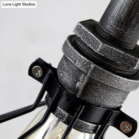 Black Iron Hanging Lamp With Wire Guard Gauge And Valve - Industrial Style