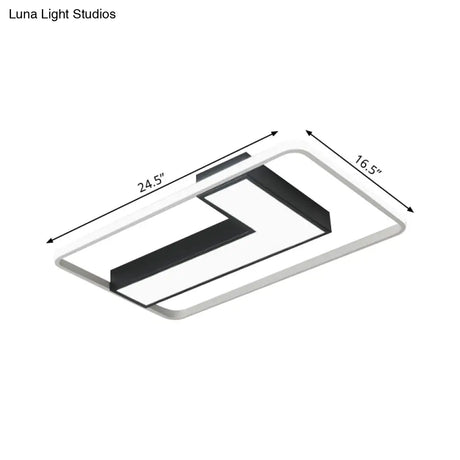Black L Shaped Led Ceiling Mount Light Fixture For Study Room In Warm/White 19’/24.5’/31.5’ W