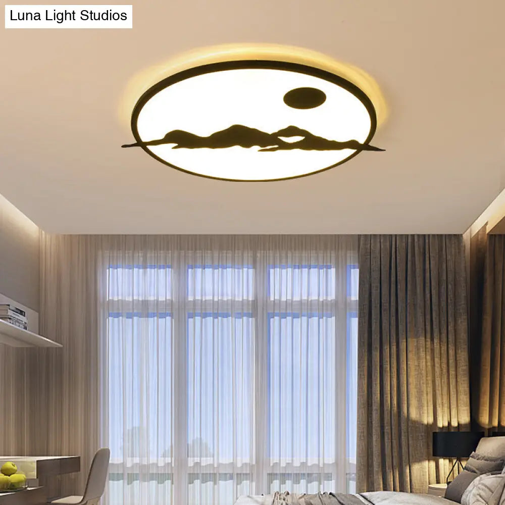 Black Led Ceiling Lamp: Creative Sun Mountain Acrylic Flush Light For Living Room & Office / 18 Warm