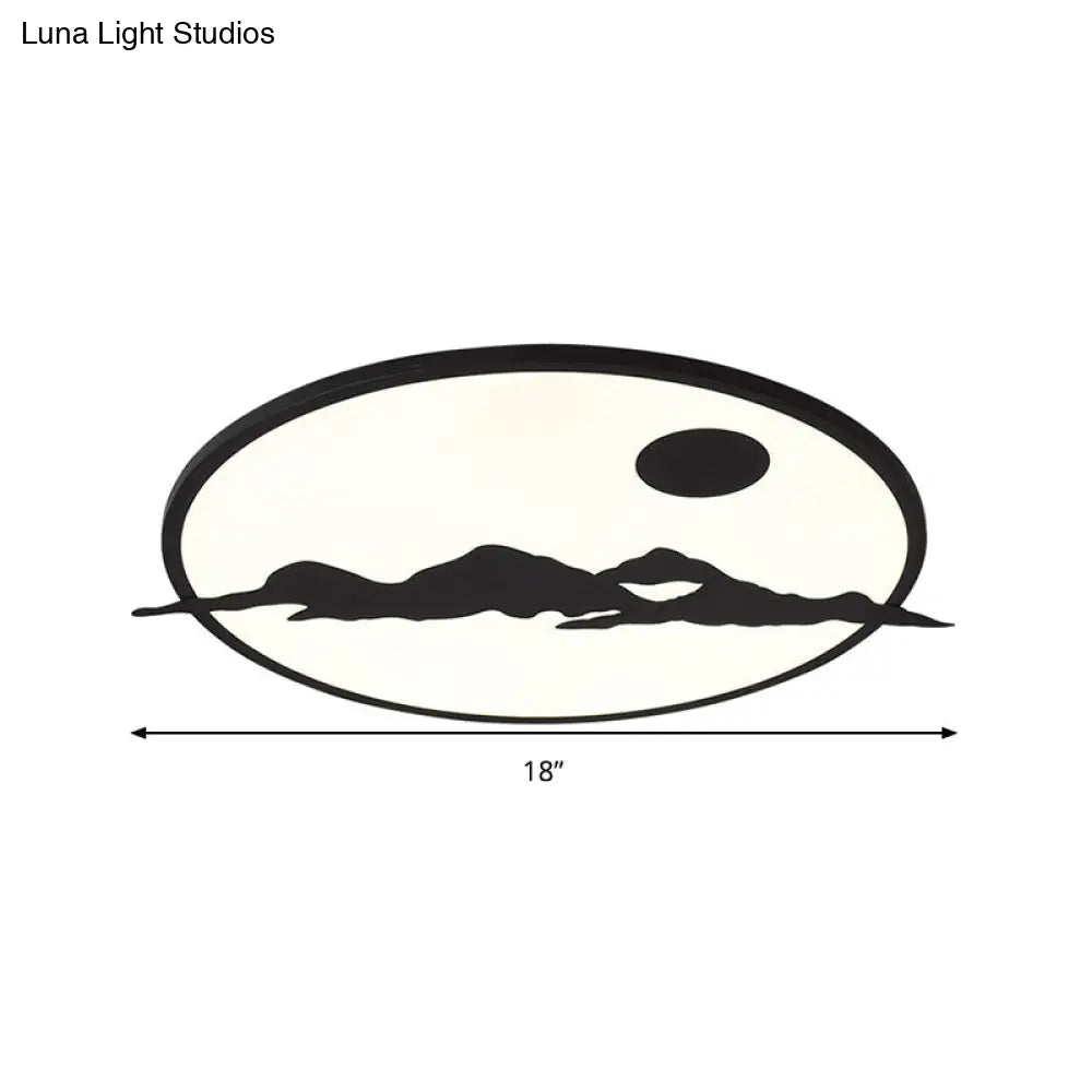 Black Led Ceiling Lamp: Creative Sun Mountain Acrylic Flush Light For Living Room & Office