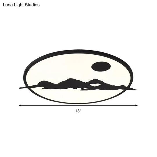 Black Led Ceiling Lamp: Creative Sun Mountain Acrylic Flush Light For Living Room & Office