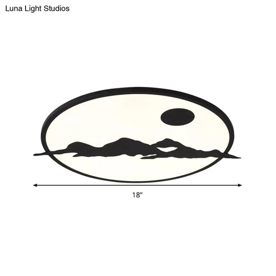 Black Led Ceiling Lamp: Creative Sun Mountain Acrylic Flush Light For Living Room & Office