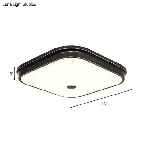 Black Led Flushmount Lighting With Countryside Cream Glass - Square Design Various Width Options