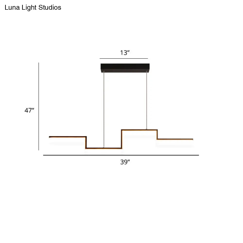 Black Line Art Metal Hanging Lamp - Simplistic Led Island Lighting For Dining Room / 39.5
