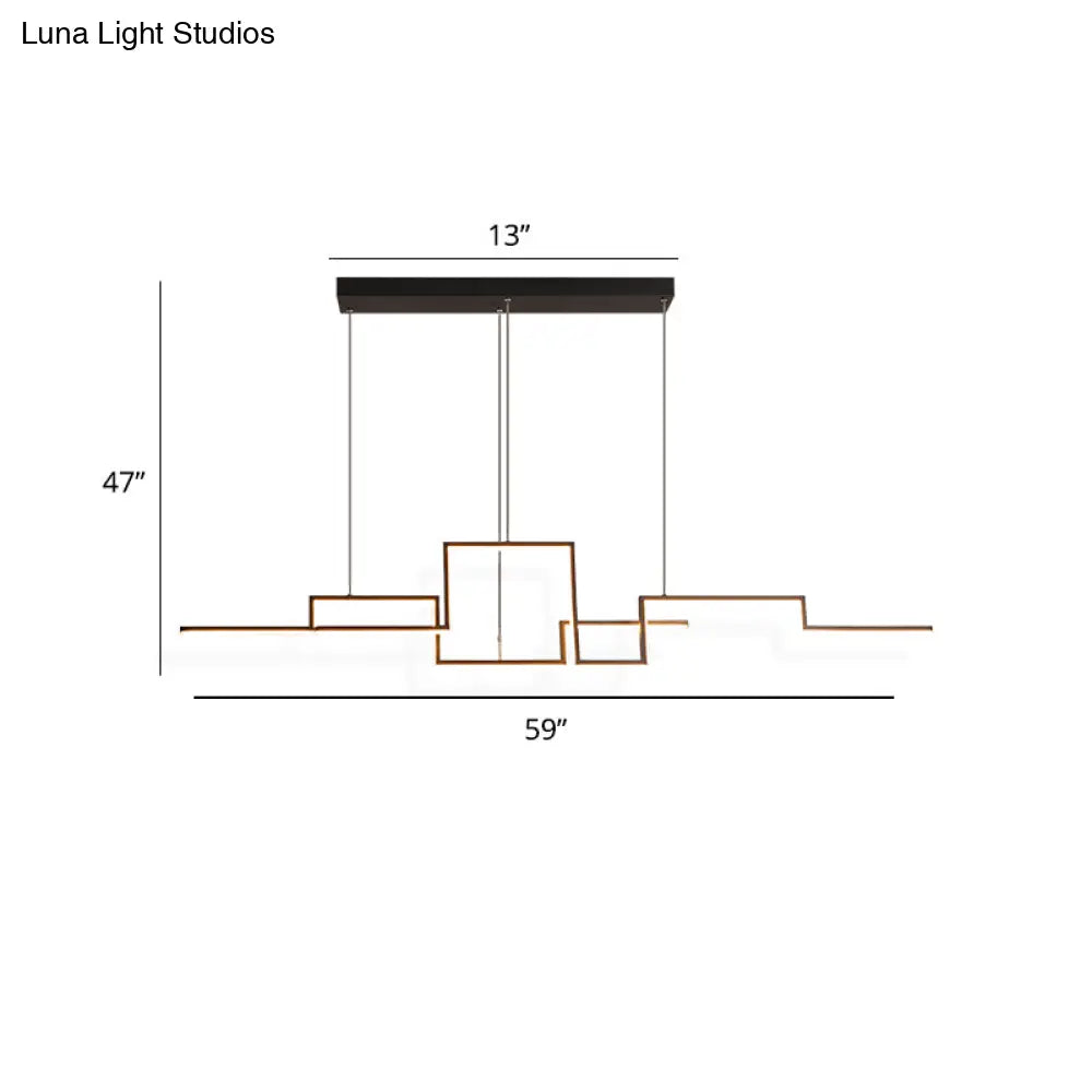 Black Line Art Metal Hanging Lamp - Simplistic Led Island Lighting For Dining Room / 59