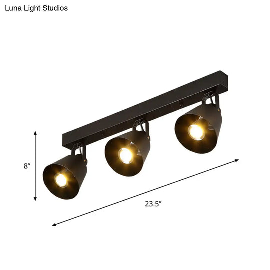 Black Metal Bell Wine Club Flush Mount Spotlight: 1/3-Head Semi Ceiling Light With Rotatable Design