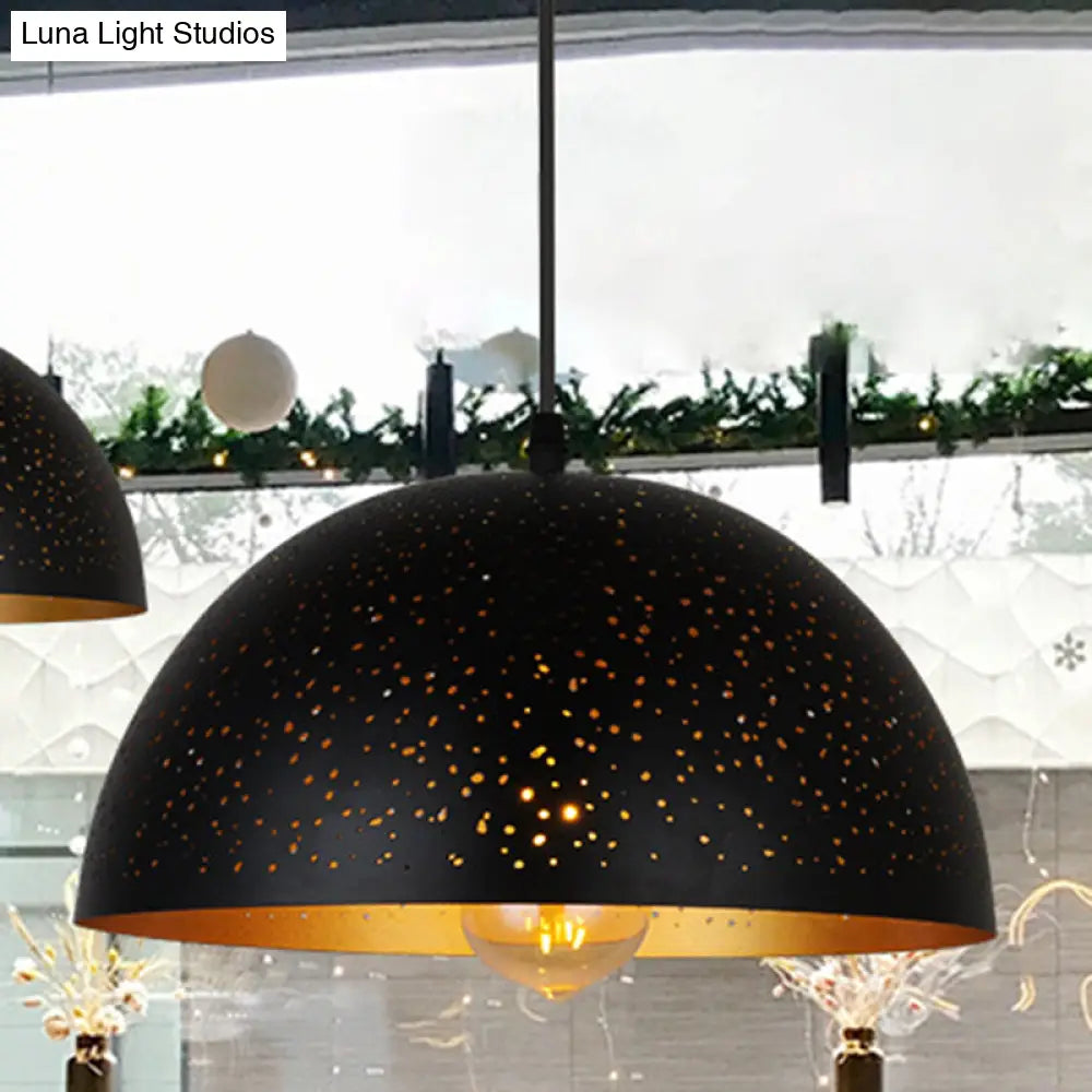 Black Metal Bowl Pendant Light Fixture - Industrial Coffee Shop Hanging Lighting