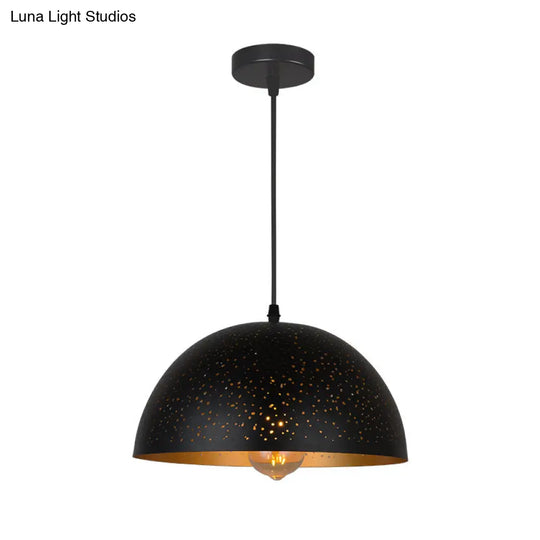 Black Metal Bowl Pendant Light - Industrial Coffee Shop Hanging Lighting Fixture / 8’
