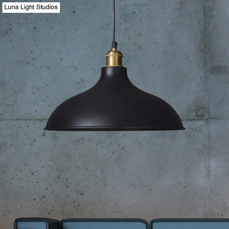 Black Metal Ceiling Pendant - Loft Style Dining Table Light Fixture With Domed Shade And 1