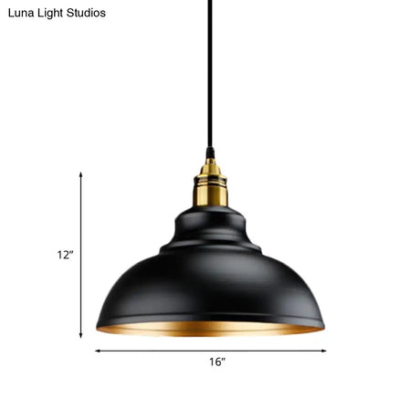 Black Metal Domed Pendant Light - Loft Style 11.5’/14’/16’ Dia Ideal For Table