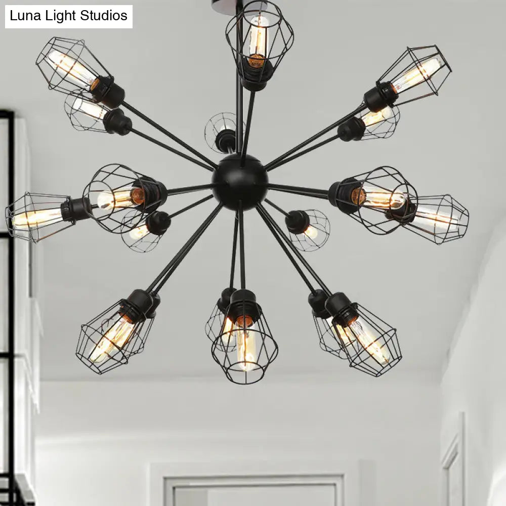 Farmhouse Style Black Pendant Light With Metal Cage Shade - 9/12/15 Lights Restaurant Chandelier
