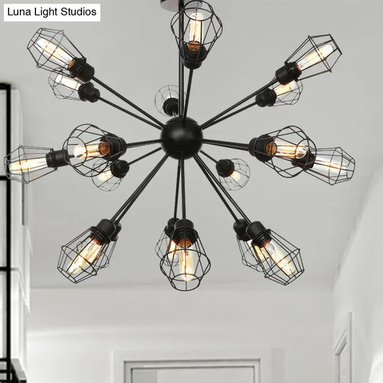 Farmhouse Style Black Pendant Light With Metal Cage Shade - 9/12/15 Lights Restaurant Chandelier