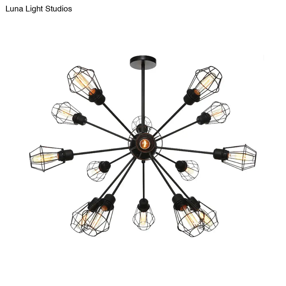 Black Metal Farmhouse Style Pendant Light With Cage Shade