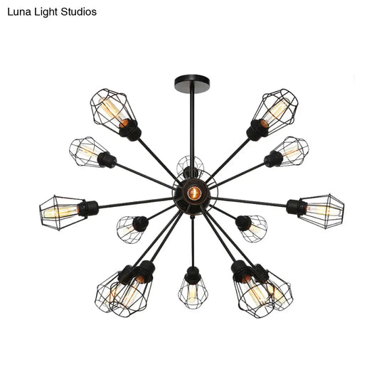 Black Metal Farmhouse Style Pendant Light With Cage Shade