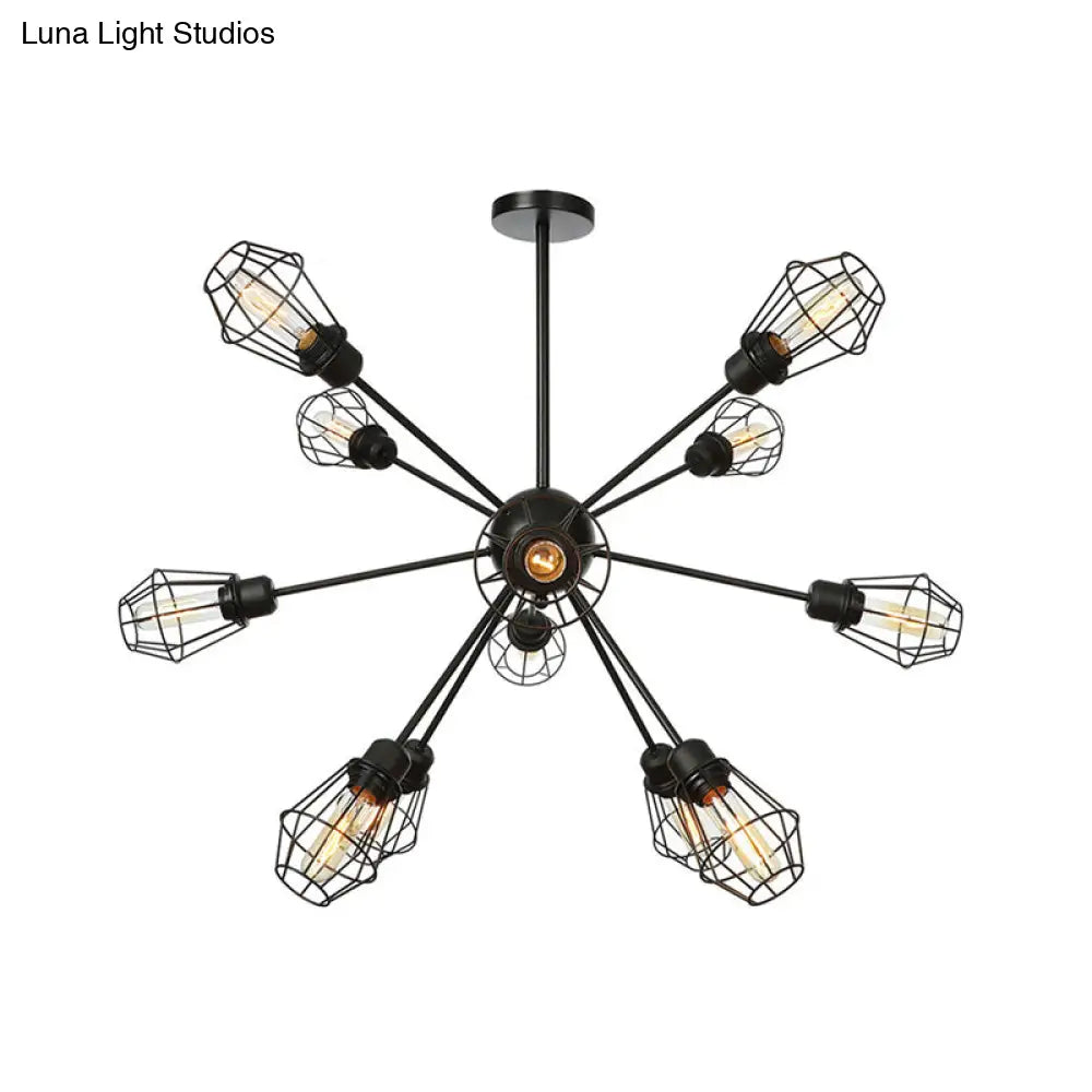 Black Metal Farmhouse Style Pendant Light With Cage Shade