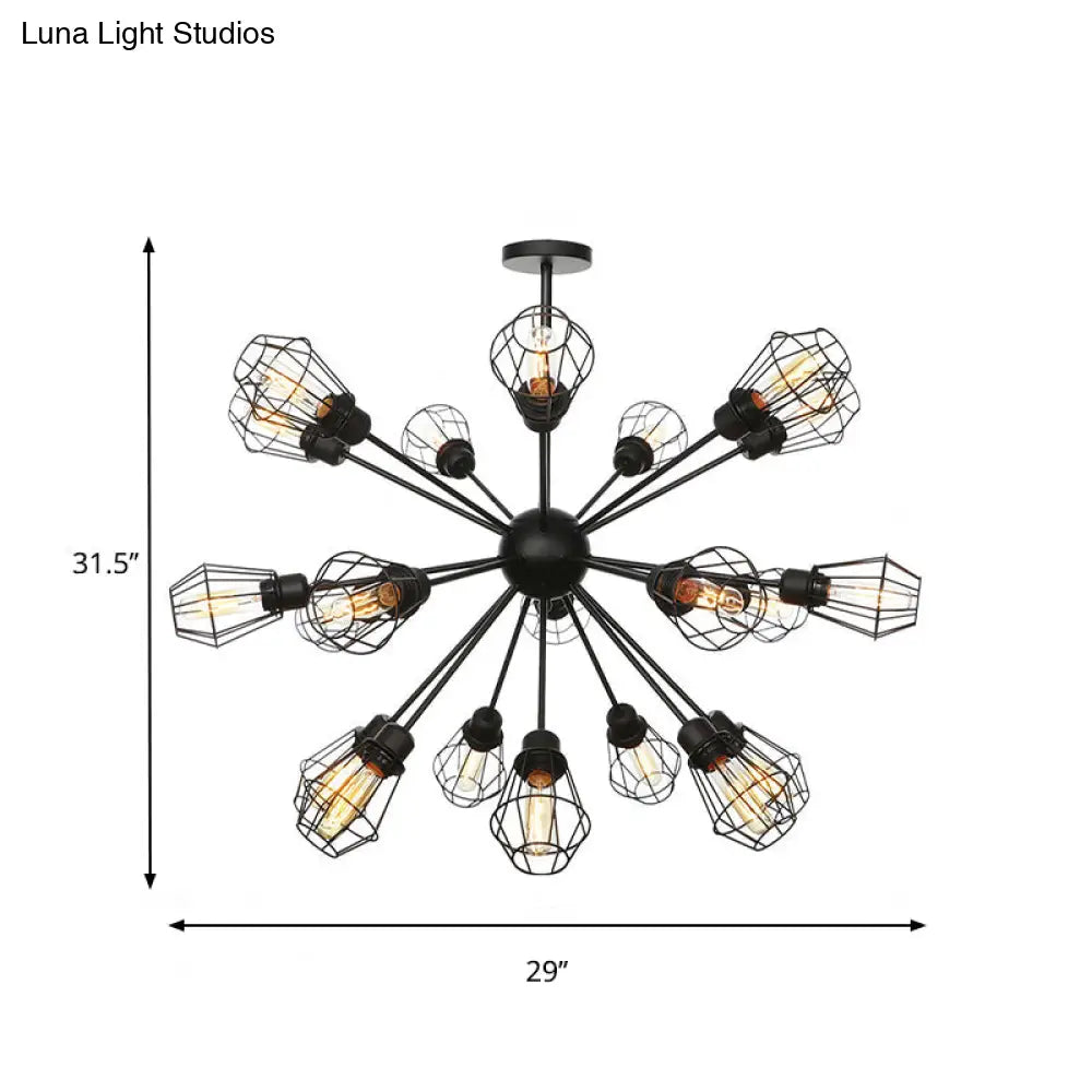 Farmhouse Style Black Pendant Light With Metal Cage Shade - 9/12/15 Lights Restaurant Chandelier