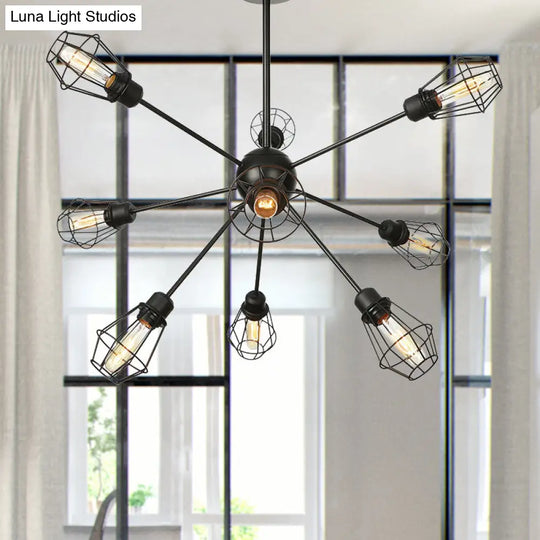 Farmhouse Style Black Pendant Light With Metal Cage Shade - 9/12/15 Lights Restaurant Chandelier