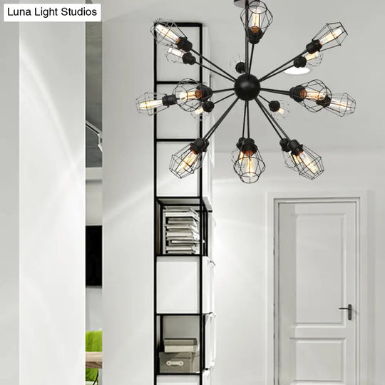 Farmhouse Style Black Pendant Light With Metal Cage Shade - 9/12/15 Lights Restaurant Chandelier