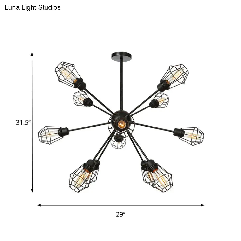 Black Metal Farmhouse Style Pendant Light With Cage Shade