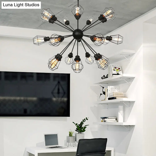 Farmhouse Style Black Pendant Light With Metal Cage Shade - 9/12/15 Lights Restaurant Chandelier