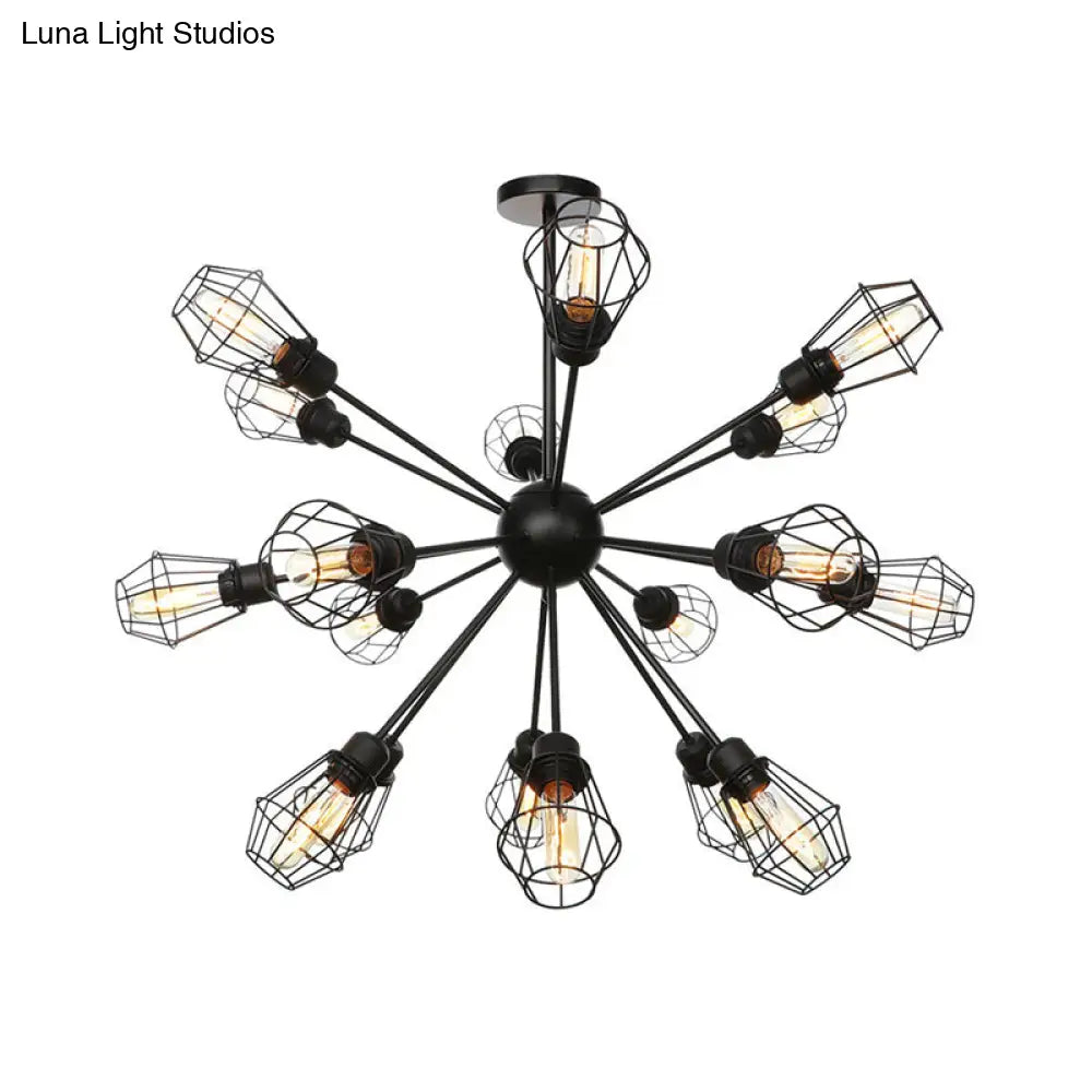 Farmhouse Style Black Pendant Light With Metal Cage Shade - 9/12/15 Lights Restaurant Chandelier