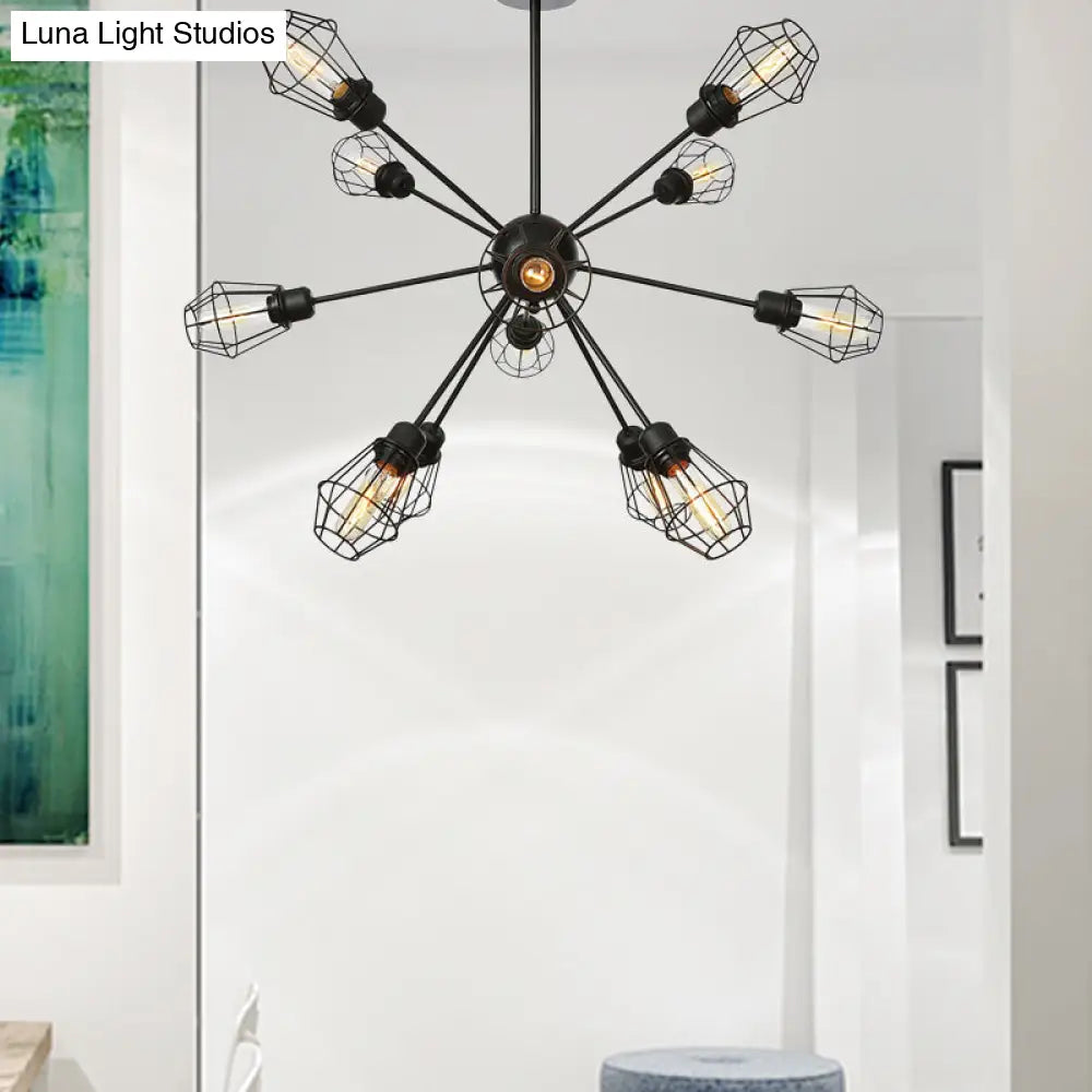 Black Metal Farmhouse Style Pendant Light With Cage Shade