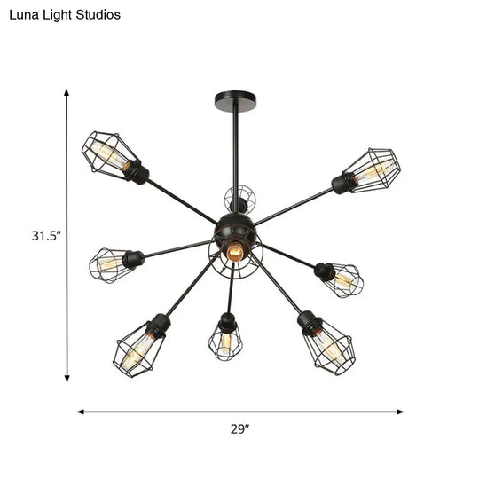 Farmhouse Style Black Pendant Light With Metal Cage Shade - 9/12/15 Lights Restaurant Chandelier