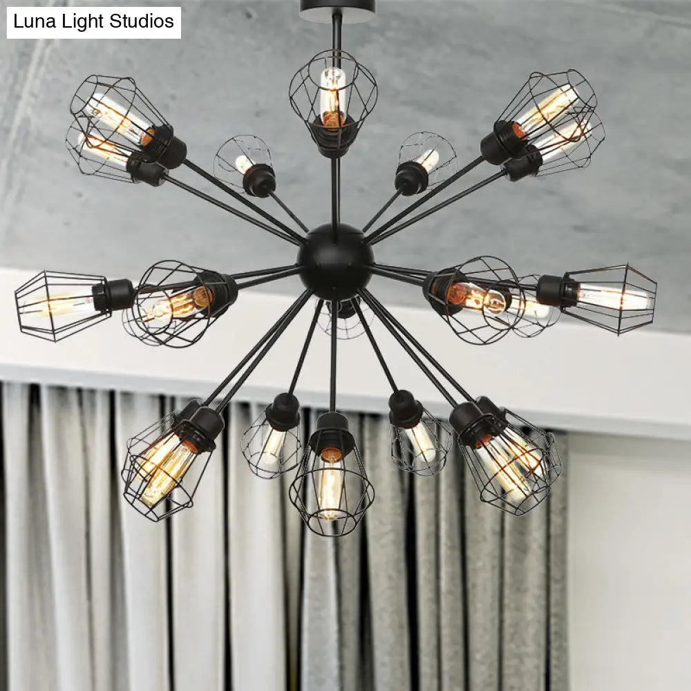 Farmhouse Style Black Pendant Light With Metal Cage Shade - 9/12/15 Lights Restaurant Chandelier