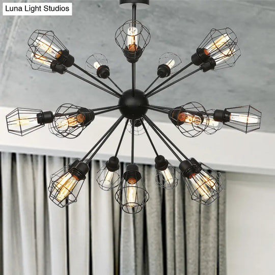 Farmhouse Style Black Pendant Light With Metal Cage Shade - 9/12/15 Lights Restaurant Chandelier