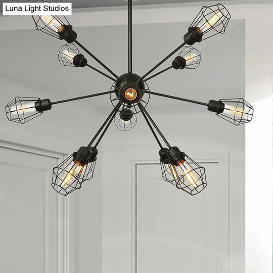 Farmhouse Style Black Pendant Light With Metal Cage Shade - 9/12/15 Lights Restaurant Chandelier