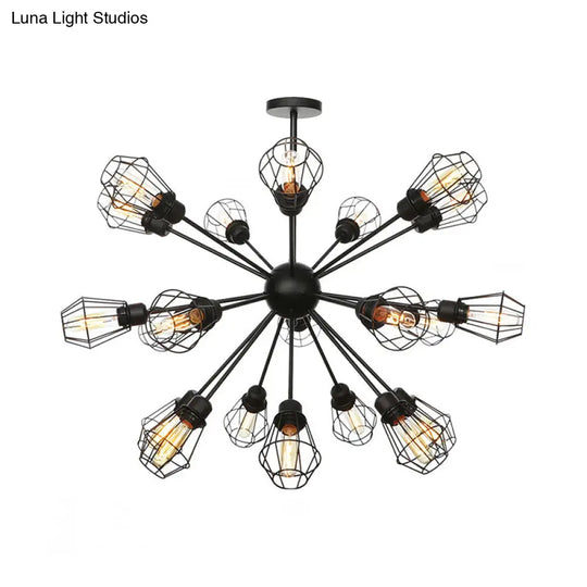Black Metal Farmhouse Style Pendant Light With Cage Shade