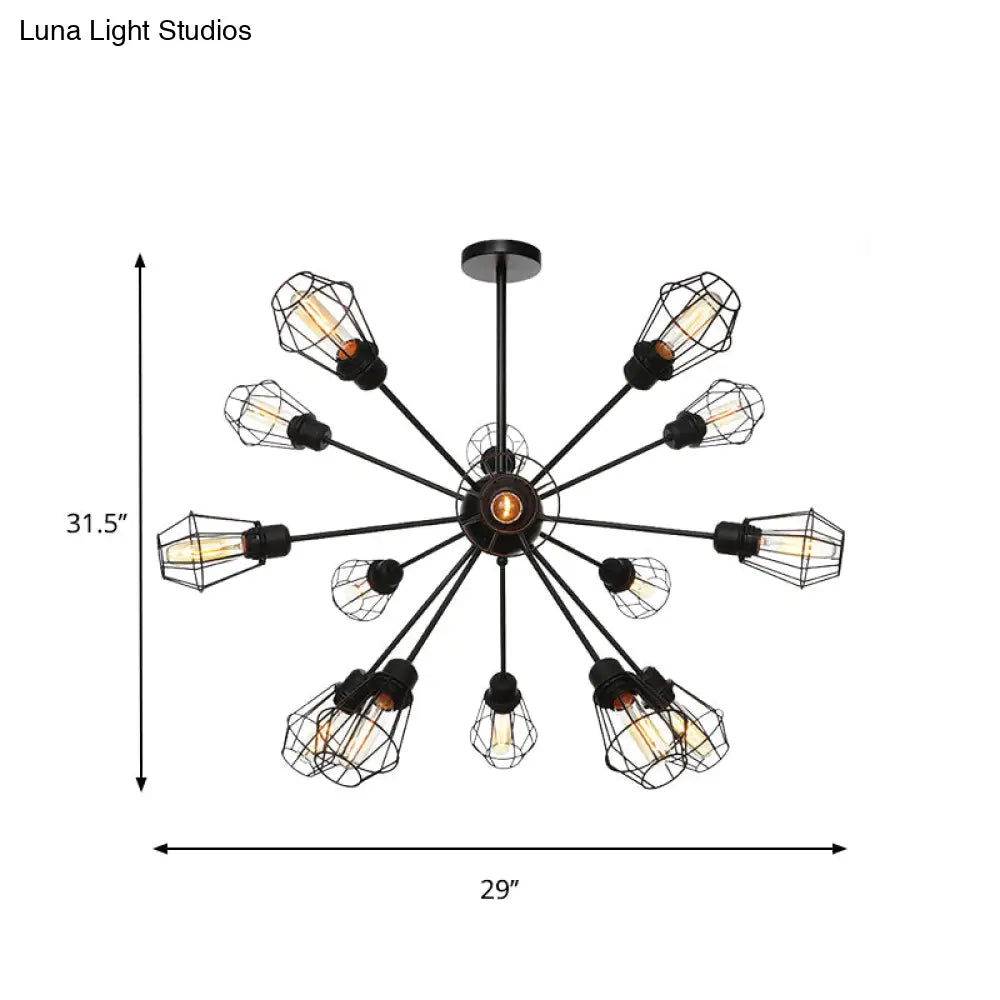 Farmhouse Style Black Pendant Light With Metal Cage Shade - 9/12/15 Lights Restaurant Chandelier