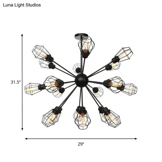 Farmhouse Style Black Pendant Light With Metal Cage Shade - 9/12/15 Lights Restaurant Chandelier