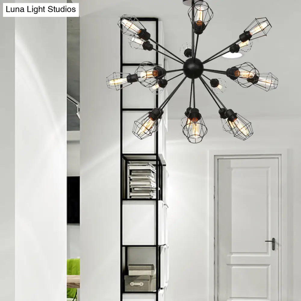 Black Metal Farmhouse Style Pendant Light With Cage Shade