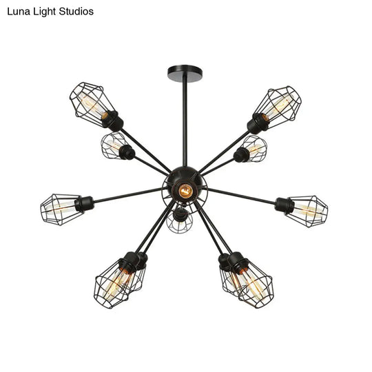 Farmhouse Style Black Pendant Light With Metal Cage Shade - 9/12/15 Lights Restaurant Chandelier