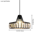 Black Metal Frame Crystal Pendant Light For Dining Room - Modern Ceiling Hanging Fixture