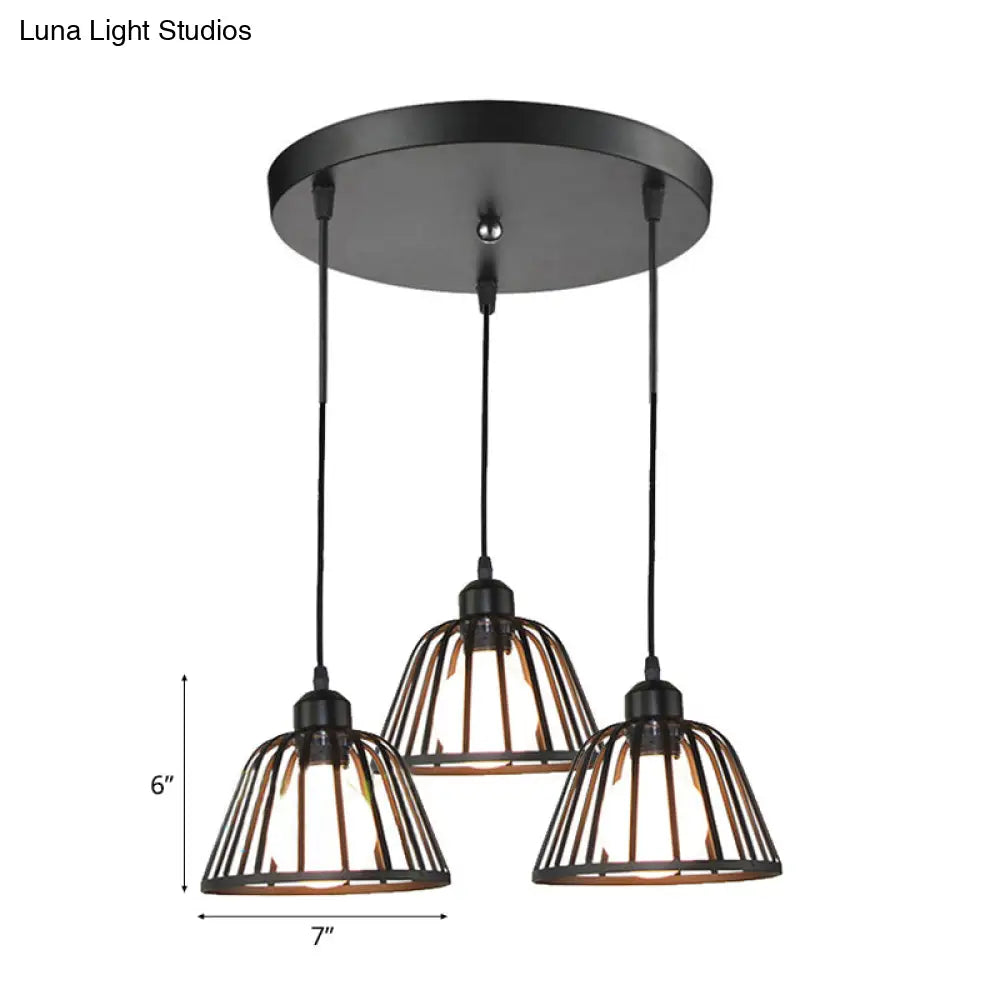 Dome Pendant Light With Metal Frame: 3-Light Kitchen Ceiling Hanging In Black